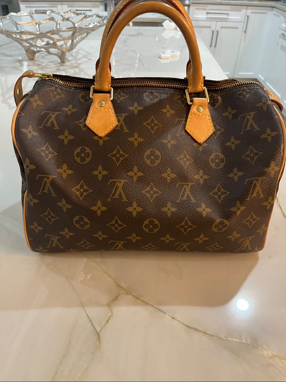 Louis Vuitton Monogram Speedy Handbag - Brown with Tan Accents